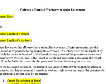 Template Violation of Quiet Enjoyment