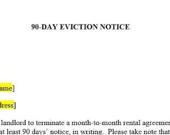 Template 90-day Notice to Vacate