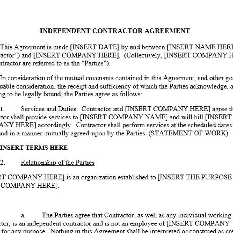 Contractor Agreement Etsy