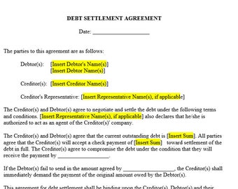 Debt Settlement Agreement Template