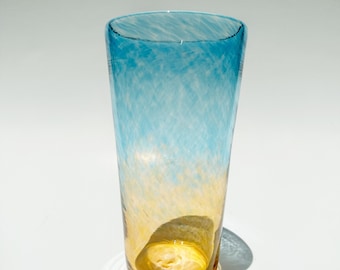 Handblown Pint Glass - Transparent Blue and Orange
