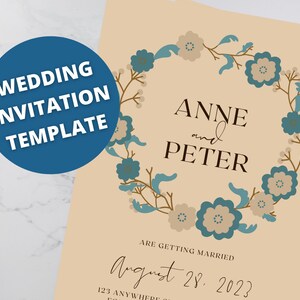 Autumn Wedding Save the Date Invitation Floral Flowers EDITABLE TEMPLATE - Autumn Leaves Design
