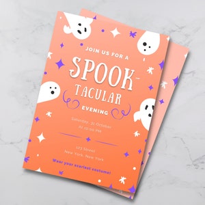 Spooky Orange Halloween Invitation, EDITABLE et digital Halloween Invitation, Ghost Invitation, Halloween Party, INSTANT DOWNLOAD