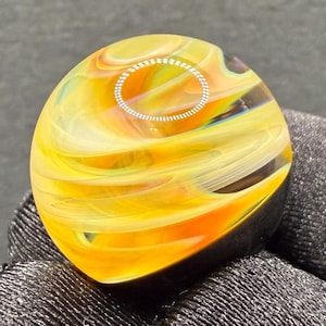 Handmade Glass Marble with Silver Fume Spiral .81 Inch - Heady Glass Art Marble - Includes Wooden Display Stand