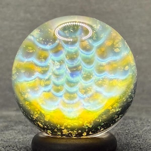 1.11 Inch Silver Fume Honeycomb with Crushed Opal and UV Green Spiral Glass Marble || Handmade using Borosilicate Glass and Silver