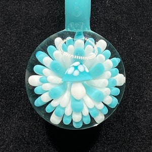 Blown Glass Mushroom Necklace Teal Blue || Borosilicate Glass Pendant Lampwork || Mushroom Jewelry || Magic Mushroom Pendant