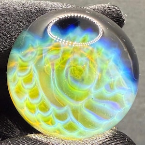 1.11 Inch Handmade Glass Marble with Silver Fume Abstract Pattern - Includes Wooden Display Stand - Heady Glass Art Marble for Collectors