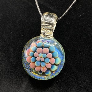 Borosilicate Glass Pendant with Spiral Implosion and Blue UV Reactive Bail || Boro Glass Necklace