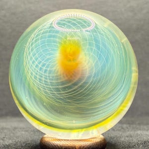 1.34 Inch Handcrafted Borosilicate Glass Marble with Chaos Silver Fume & Fumicello- Heady Glass Art Marble - Includes Wooden Display Stand