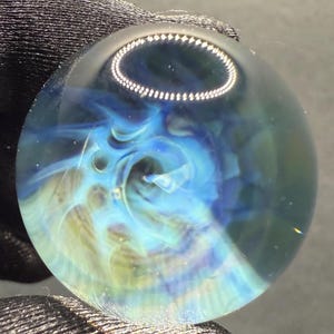 1.10 Inch Handmade Glass Marble with Silver Fume Abstract Pattern - Includes Wooden Display Stand - Heady Glass Art Marble for Collectors