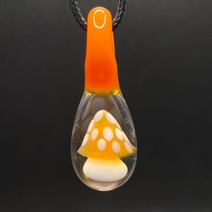Glass Mushroom Pendant || Handmade Heady Glass Pendant with Orange Mushroom || Borosilicate Glass Mushroom Necklace