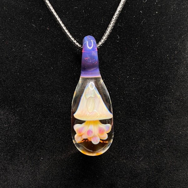 Handmade Glass Jellyfish Necklace with Pink UV Reactive Glass Accents || Heady Blown Glass Pendant