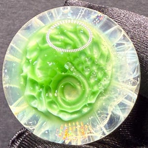 1.28 Inch Handcrafted Borosilicate Glass Marble - Silver Fume & Chromium Implosion - Heady Glass Art Marble - Includes Wooden Display Stand