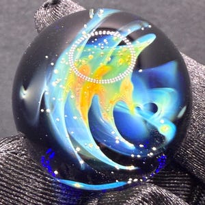 Borosilicate Glass Art Marble 1.16 Inch || Silver Fume Spiral || Galaxy Space Marble || Heady Boro Glass || Handmade Marbles