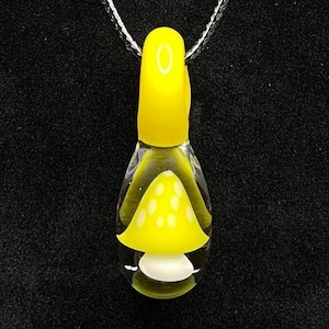 Glass Mushroom Pendant || Handmade Heady Glass Pendant with Yellow Mushroom || Borosilicate Glass Mushroom Necklace