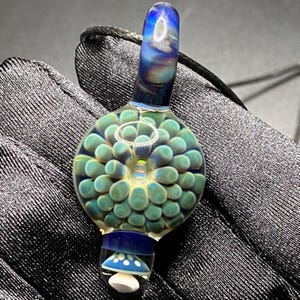 Borosilicate Glass Mushroom Pendant with Implosion Dot Pattern and Opal || Heady Glass Necklace || Hand Blown Glass Mushroom Necklace