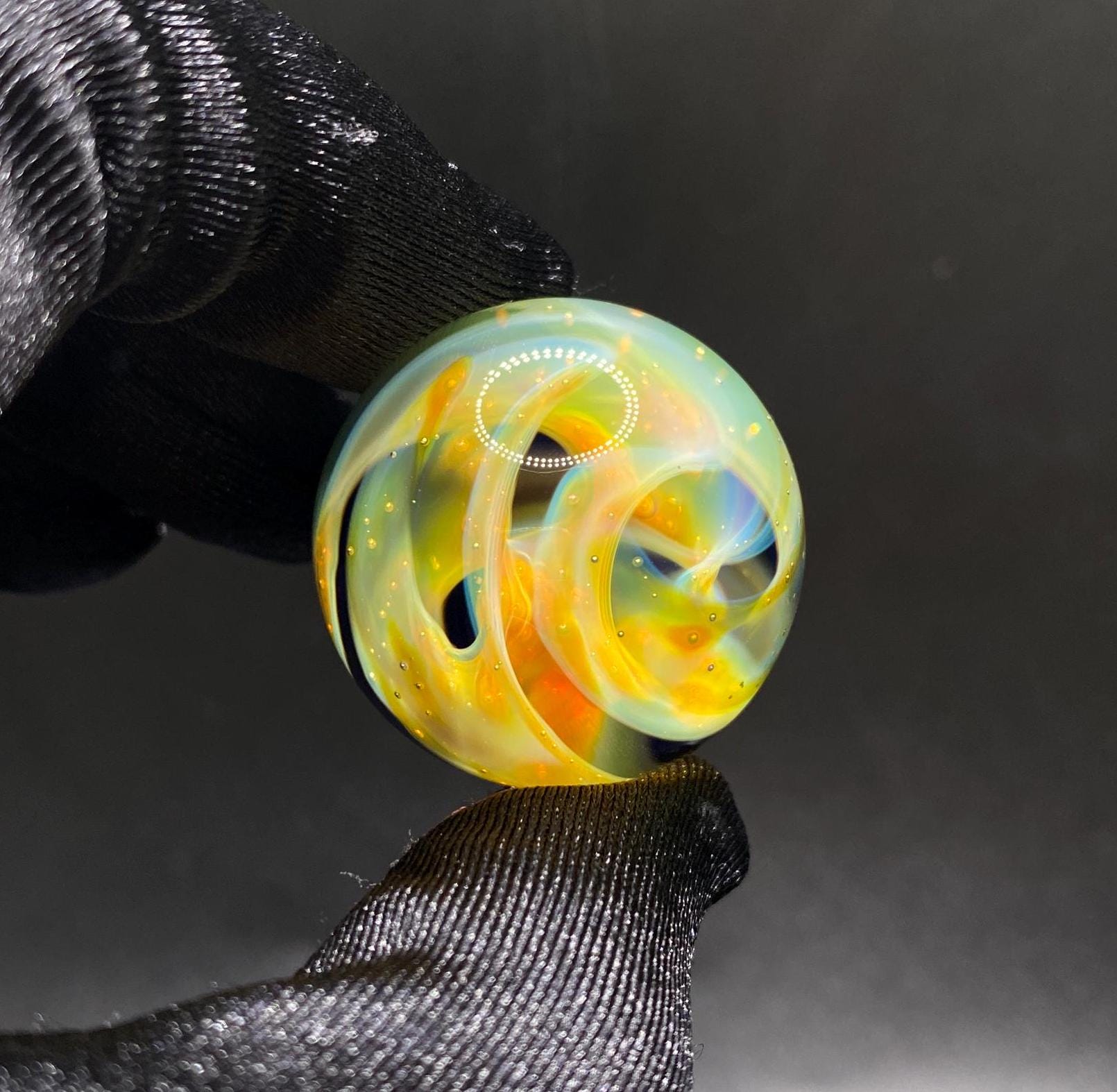 【WONDER WONDER】Habiel Clr Marble Printed See-Through S/S T 1.16 Inch Handcrafted Borosilicate Glass Marble With Silver