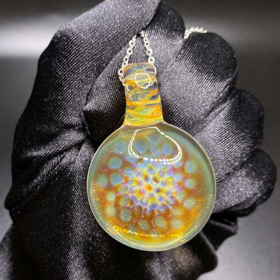 Handmade Heady Glass Pendant With Silver Fume Honeycomb Pattern - Etsy