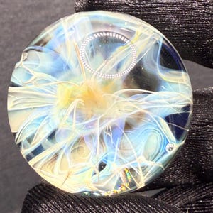 Handmade Glass Marble with Silver Fume Chaos and Green Uranium Glass Spiral 1.21 Inches || Heady Marble Art Glass