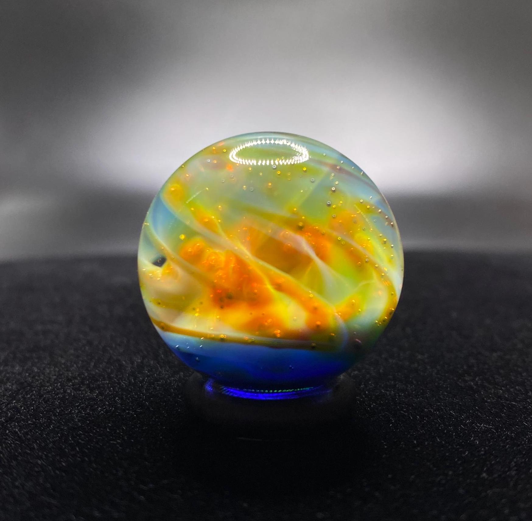 【WONDER WONDER】Habiel Clr Marble Printed See-Through S/S T 1.16 Inch Handcrafted Borosilicate Glass Marble With Silver