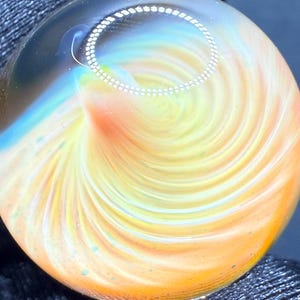 1.00 Inch Handcrafted Borosilicate Glass Marble with Silver Fume Spiral - Heady Glass Art Marble - Includes Wooden Display Stand