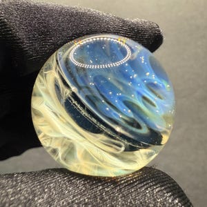 1.24 Inch Handcrafted Borosilicate Glass Marble with Chaos & Silver Wave Form- Heady Glass Art Marble - Includes Wooden Display Stand