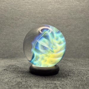 1.06 Inch Handmade Glass Marble with Silver Fume Abstract Pattern - Includes Wooden Display Stand - Heady Glass Art Marble for Collectors