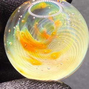 Handcrafted Glass Marble with Silver Fume Spiral 1.08 Inch - Heady Glass Art Marble for Collectors - Includes Wooden Display Stand