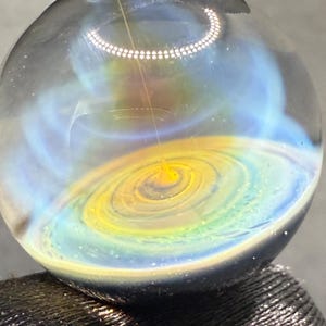 1.06 Inch Handcrafted Borosilicate Glass Marble with Silver Fume Spiral - Heady Glass Art Marble - Includes Wooden Display Stand