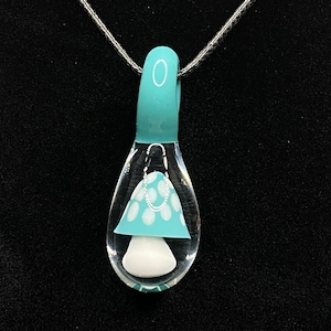 Glass Mushroom Necklace || Handmade Borosilicate Glass Pendant with Blue Mushroom || Cute Magic Mushroom Jewelry || Toadstool Necklace