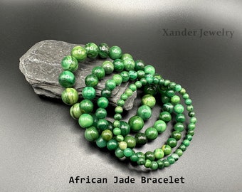 Natural African Jade Bracelet/ 4mm,6mm,8mm,10mmStretch Bracelet for Man Woman/ A Stone for Positivity, Love and Success