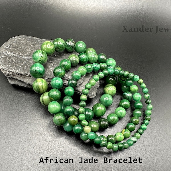Natural African Jade Bracelet/ 4mm,6mm,8mm,10mmStretch Bracelet for Man Woman/ A Stone for Positivity, Love and Success