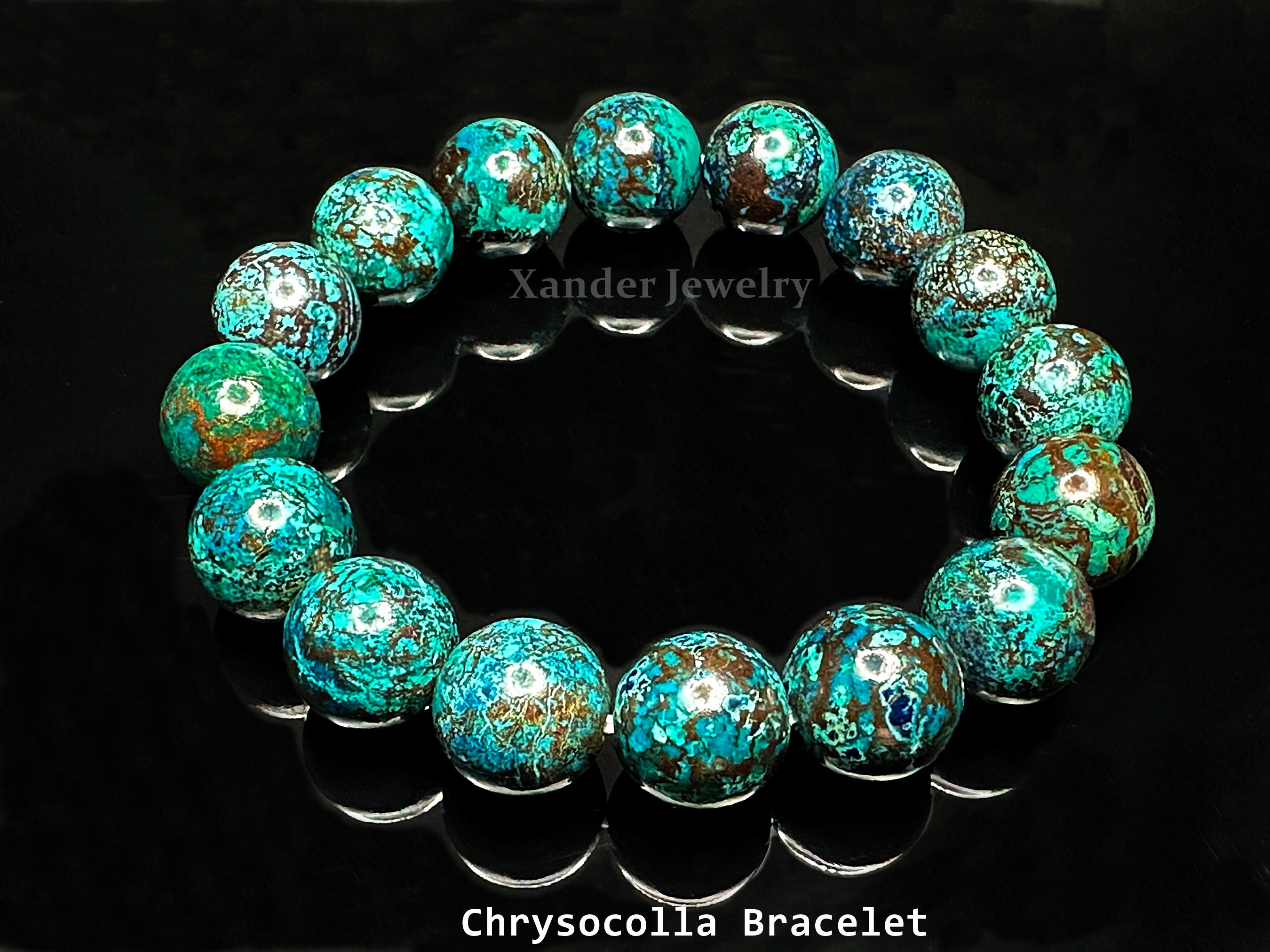 Natural Peruvian Chrysocolla Bracelet/ 10mm, 12mm Round Beads Bracelet for Man Woman/ A Stone of Both Gentleness and Power