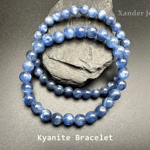 Natural Blue Kyanite Bracelet/AAA 6mm, 7mm Brazilian Kyanite Round Beads Stretchy Bracelet/High Energy and Incredible Healing Property Stone
