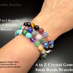 A to Z Natural Crystal Gemstone Bracelet Set/ 8mm Stone Beads (no repeats) Stretch Bracelet/ Energy Healing Protection Power Unique Gifts image 6