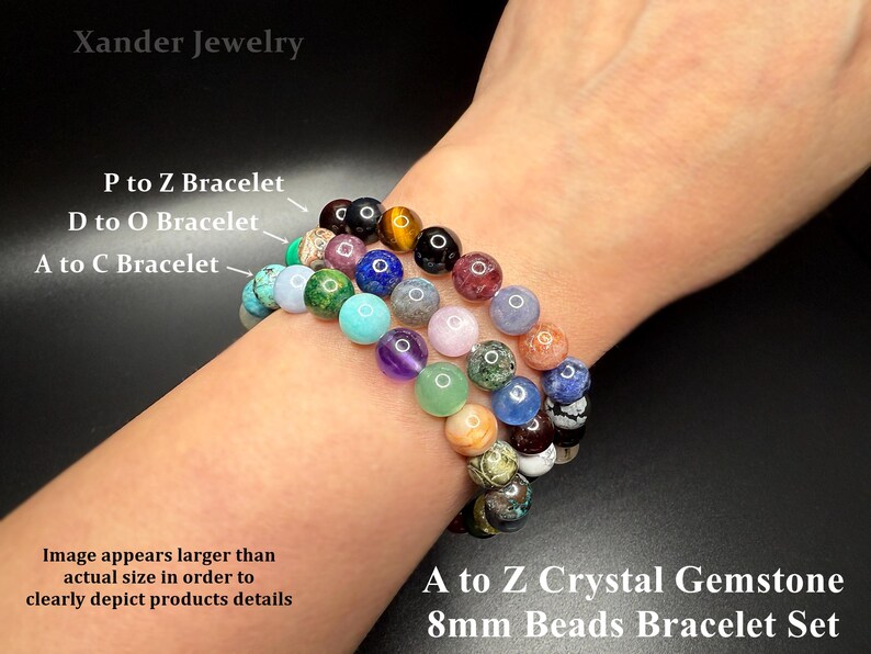 A to Z Natural Crystal Gemstone Bracelet Set/ 8mm Stone Beads (no repeats) Stretch Bracelet/ Energy Healing Protection Power Unique Gifts image 6