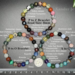 A to Z Natural Crystal Gemstone Bracelet Set/ 8mm Stone Beads (no repeats) Stretch Bracelet/ Energy Healing Protection Power Unique Gifts A to Z (3 bracelets)