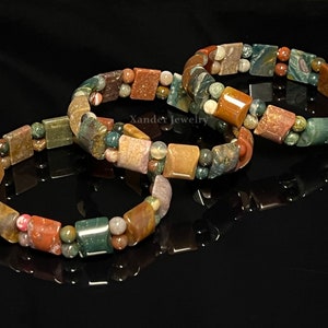 Fancy Jasper Bracelet/ Square, Cushion Shape Bracelet/ A Stone of Gentleness and Relaxation