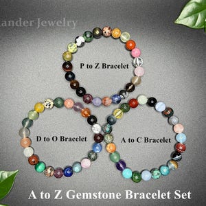 A to Z Natural Crystal Gemstone Bracelet Set/ 8mm Stone Beads (no repeats) Stretch Bracelet/ Energy Healing Protection Power Unique Gifts image 1