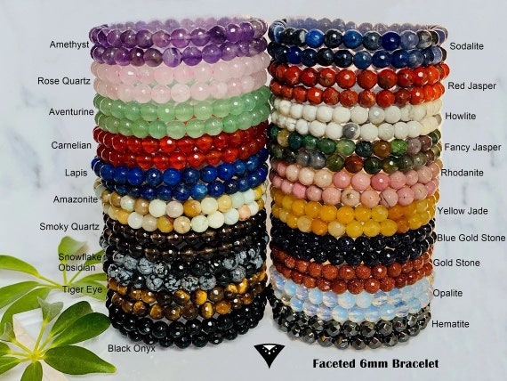 Elastic Bracelet of Tiny Faceted Gemstone Beads -  Israel