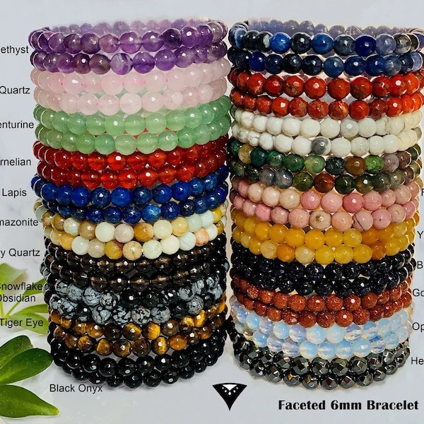 Faceted 6mm Gemstone Stretchy Bracelet / 20 Gemstones to choose: Amethyst, Amazonite, Aventurine, Black Onyx, Carnelian, Smoky Quartz ~~