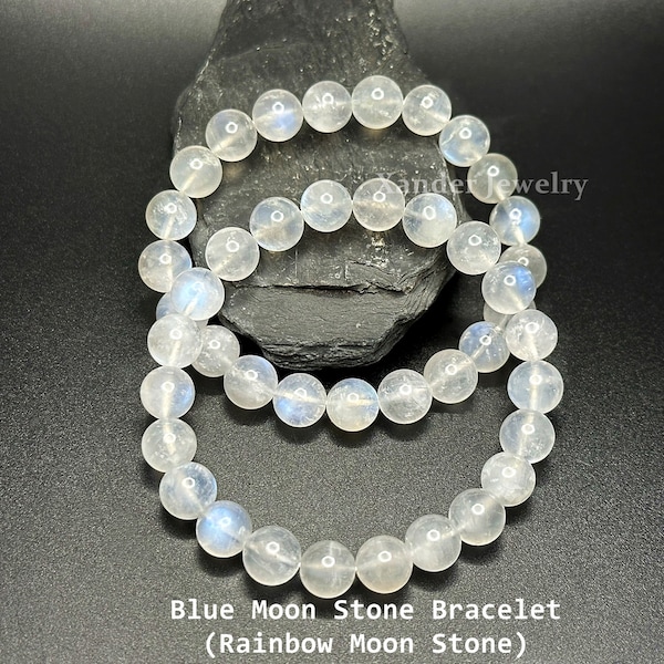 Blue Moonstone Bracelet/ High Quality AAA 6mm, 8mm Round Beads Rainbow Moonstone Bracelet/ Healing, Calming, Soothing and Nourishing Stone