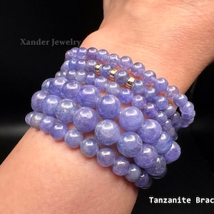 Tanzanite Bracelet/ High Quality 5mm 6mm, 8mm Round Beads Stretchy Bracelet/ A Birthstone for December/ The Gem for a 24th Anniversary