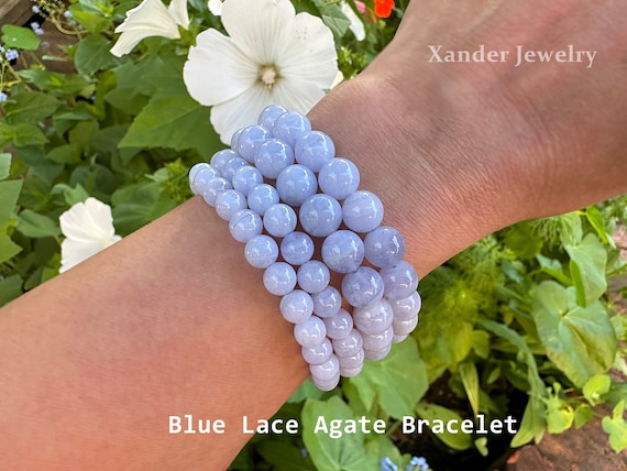 GEM-Inside Red Flower Agate Bracelet - 12mm Gemstone Elastic Bracelet 7 Inches