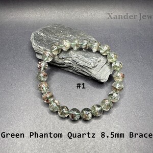 Natural Brazilian Phantom Quartz Bracelet/ 8mm to 12mm Green Brown Minerals Matrix Stretchy Bracelet/The Stone of Transformation and Luck 8.5mm Bracelet #1