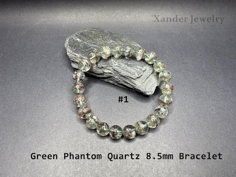 Natural Brazilian Phantom Quartz Bracelet/ 8mm to 12mm Green Brown Minerals Matrix Stretchy Bracelet/The Stone of Transformation and Luck 8.5mm Bracelet #1