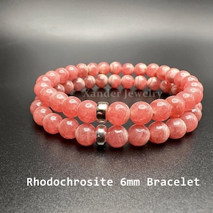 Natural Rhodochrosite Bracelet/ 6mm  Argentinian Rhodochrosite Bracelet/ Love, Compassion, Harmony