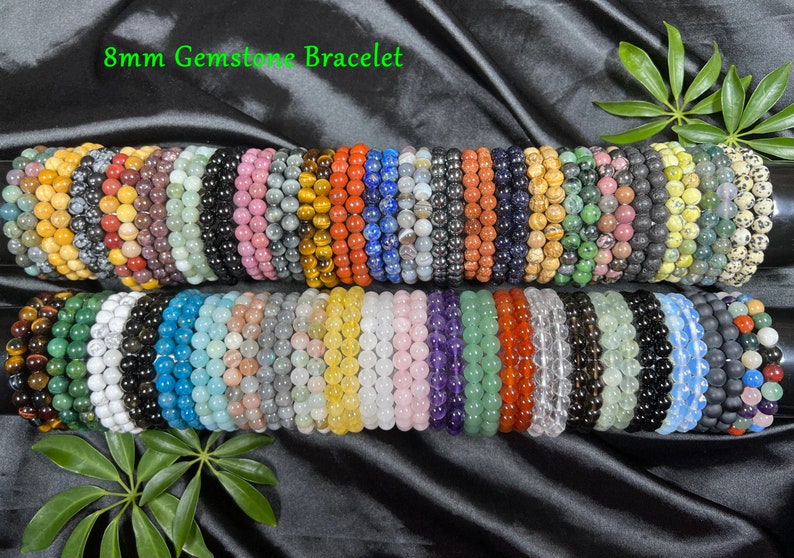 8mm Gemstone Stretchy Bracelet / 46 Gemstones to choose: Amethyst, Amazonite, Beryl, Citrine, Lapis, Labradorite , Moon Stone +++ 