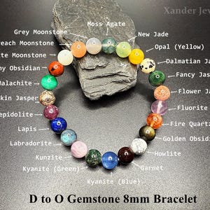 A to Z Natural Crystal Gemstone Bracelet Set/ 8mm Stone Beads (no repeats) Stretch Bracelet/ Energy Healing Protection Power Unique Gifts D to O Bracelet