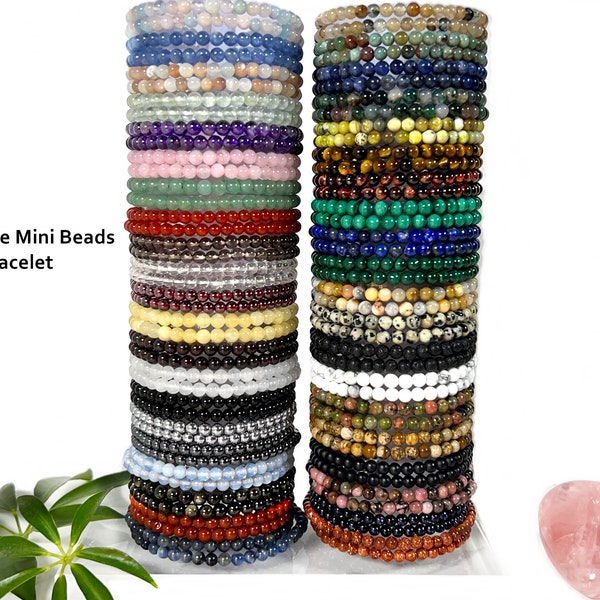 Mini Crystal 4mm Bead Stretchy Bracelet/ 53 Energy Healing Stones to choose: Aquamarine, Kyanite, Malachite, Rutilated Quartz../Custom Sizes